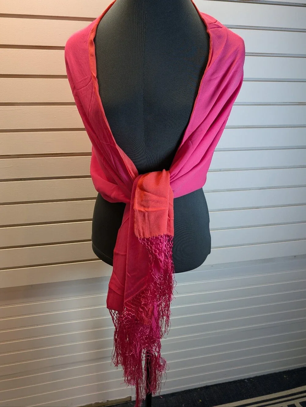 Talbots 100% Silk Vibrant Pink/Coral Fringed Scarf  NWOT